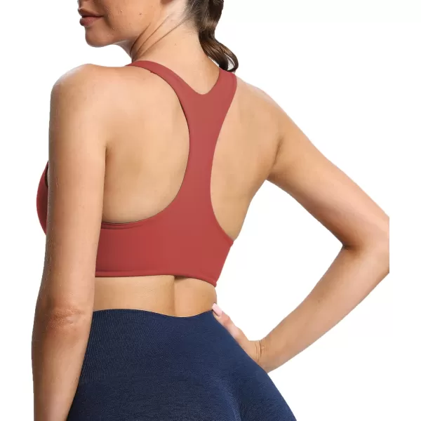 Aoxjox Womens Workout Sports Bras Fitness Backless Padded Define Sculpt Racerback Bra Yoga Crop Tank TopRust Red