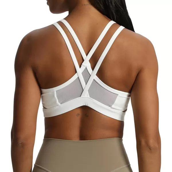 Aoxjox Womens Workout Sports Bras Kendal Cutout Mesh CrossBack Fitness Padded Gym Bra Yoga Crop Tank TopWhite