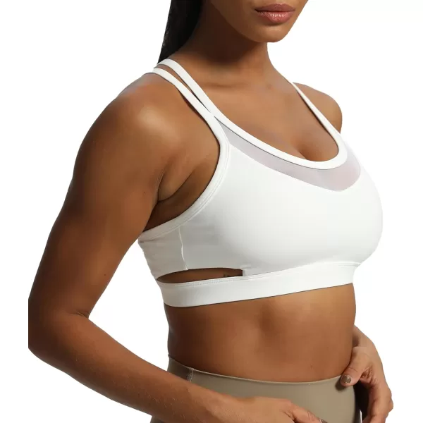 Aoxjox Womens Workout Sports Bras Kendal Cutout Mesh CrossBack Fitness Padded Gym Bra Yoga Crop Tank TopWhite