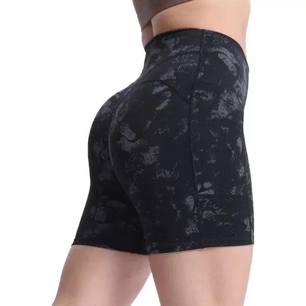 Aoxjox Biker Workout Shorts Women with Pocket Legend Tummy Control High Waisted Exercise Athletic Gym Running Yoga Shorts 5quotBlack Camo Print