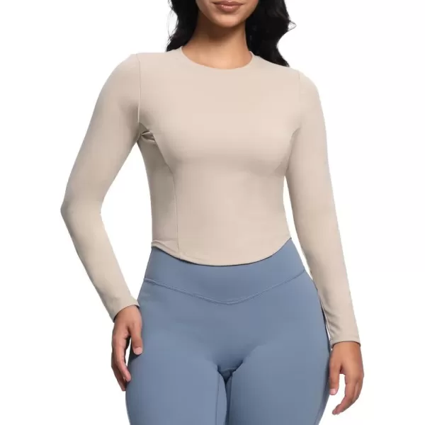 Aoxjox Long Sleeve TShirt for Women GEO Seamlines Padded Curve Longline Workout Crop TopMink