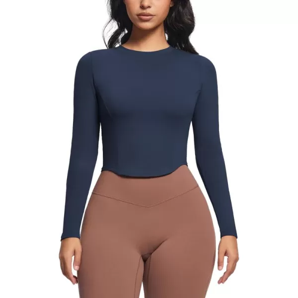 Aoxjox Long Sleeve TShirt for Women GEO Seamlines Padded Curve Longline Workout Crop TopNavy