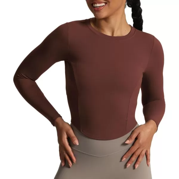 Aoxjox Long Sleeve TShirt for Women GEO Seamlines Padded Curve Longline Workout Crop TopRum Raisin