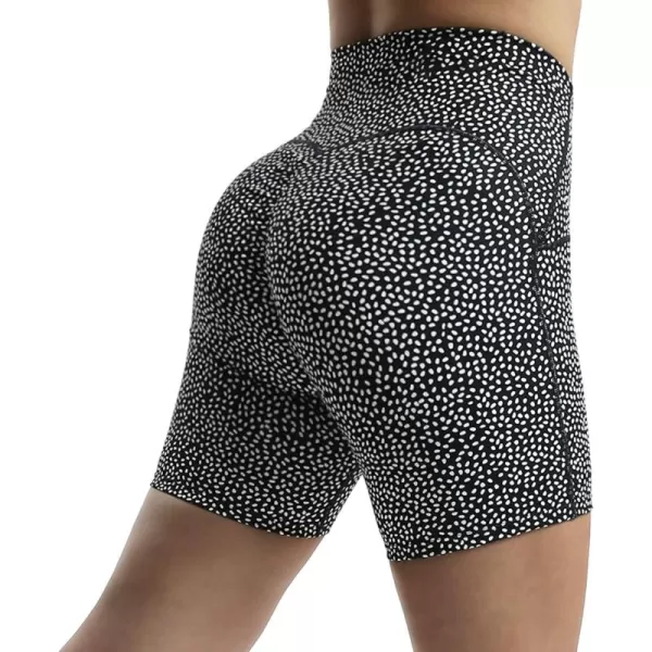 Aoxjox Scarlett Scrunch Workout Biker Shorts for Women Tummy Control High Rise Exercise Athletic Gym Running Yoga Shorts 6quotBlack Dot Print