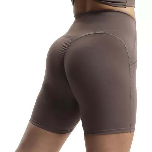 Aoxjox Scarlett Scrunch Workout Biker Shorts for Women Tummy Control High Rise Exercise Athletic Gym Running Yoga Shorts 6quotFudge Coffee