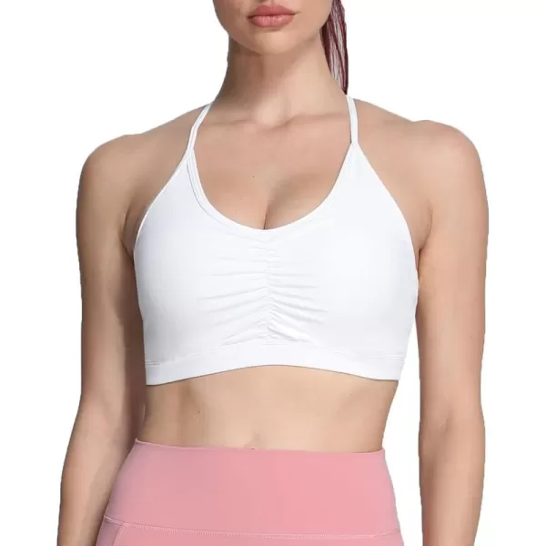 Aoxjox Sports Bras for Women Workout Fitness Ruched Training Baddie Cross Back Yoga Crop Tank TopA White