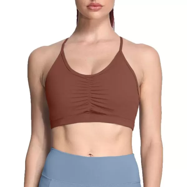 Aoxjox Sports Bras for Women Workout Fitness Ruched Training Baddie Cross Back Yoga Crop Tank TopDandelion Brown