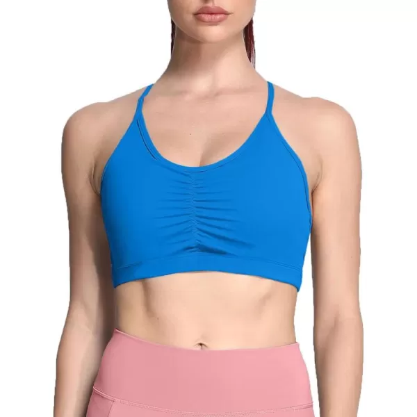 Aoxjox Sports Bras for Women Workout Fitness Ruched Training Baddie Cross Back Yoga Crop Tank TopDirectoire Blue