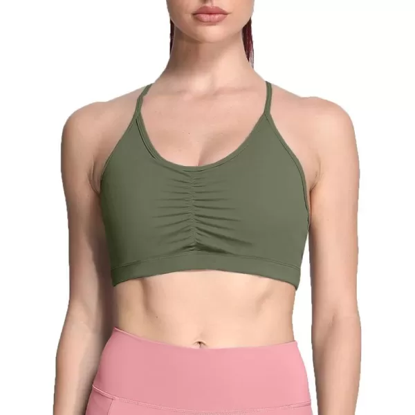 Aoxjox Sports Bras for Women Workout Fitness Ruched Training Baddie Cross Back Yoga Crop Tank TopOlive Green