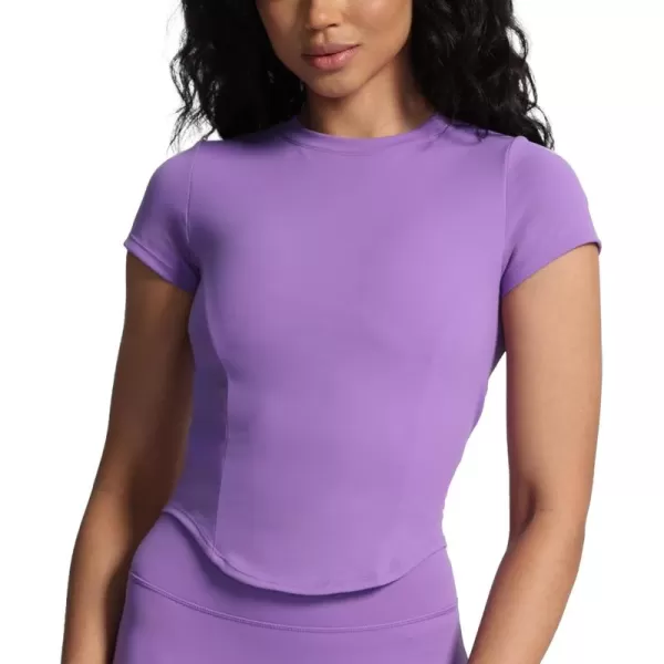 Aoxjox Womens Short Sleeve TShirts GEO Support Workout Gym Yoga Curve Longline Crop TopChive Blossom