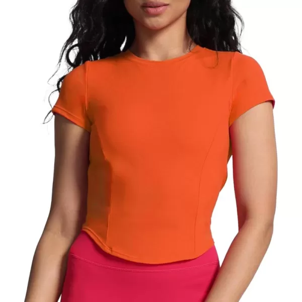 Aoxjox Womens Short Sleeve TShirts GEO Support Workout Gym Yoga Curve Longline Crop TopFirecracker
