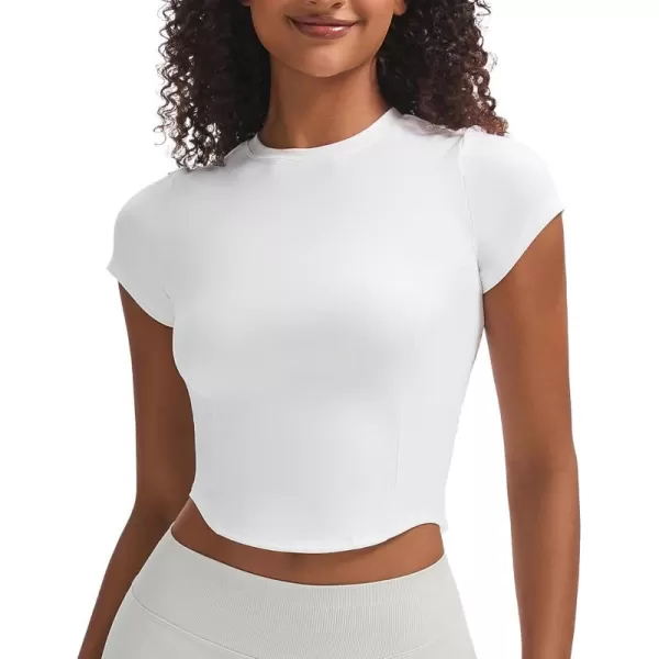 Aoxjox Womens Short Sleeve TShirts GEO Support Workout Gym Yoga Curve Longline Crop TopWhite