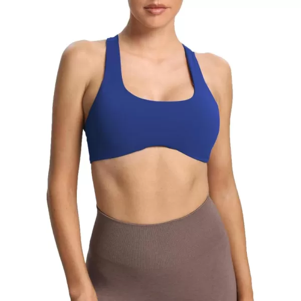 Aoxjox Womens Workout Sports Bras Fitness Backless Padded Define Sculpt Racerback Bra Yoga Crop Tank TopBellwether Blue