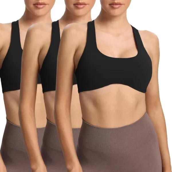 Aoxjox Womens Workout Sports Bras Fitness Backless Padded Define Sculpt Racerback Bra Yoga Crop Tank TopBlack 3 Pieces Pack