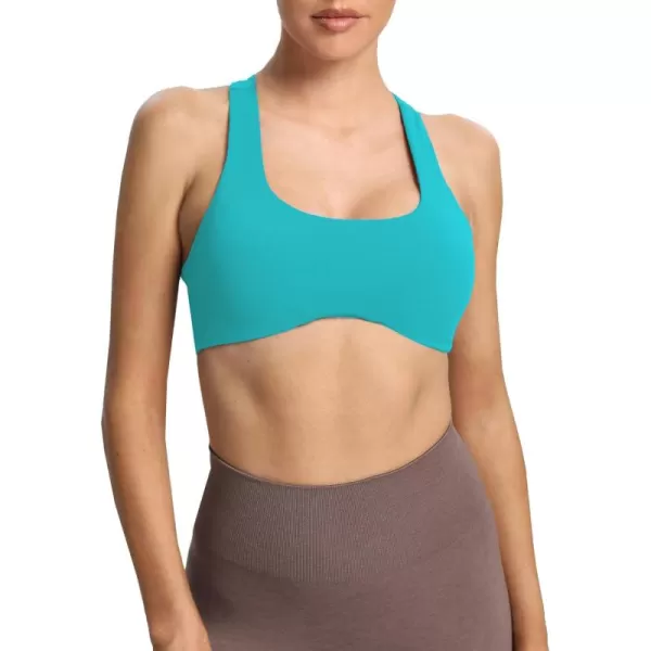 Aoxjox Womens Workout Sports Bras Fitness Backless Padded Define Sculpt Racerback Bra Yoga Crop Tank TopCascade Blue