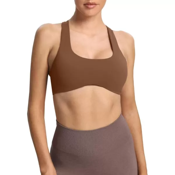 Aoxjox Womens Workout Sports Bras Fitness Backless Padded Define Sculpt Racerback Bra Yoga Crop Tank TopDandelion Brown