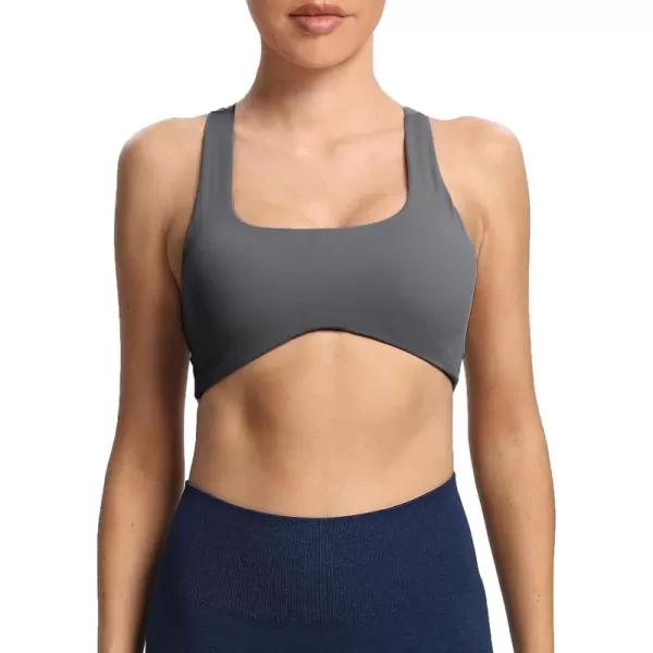Aoxjox Womens Workout Sports Bras Fitness Backless Padded Define Sculpt Racerback Bra Yoga Crop Tank TopIron Grey