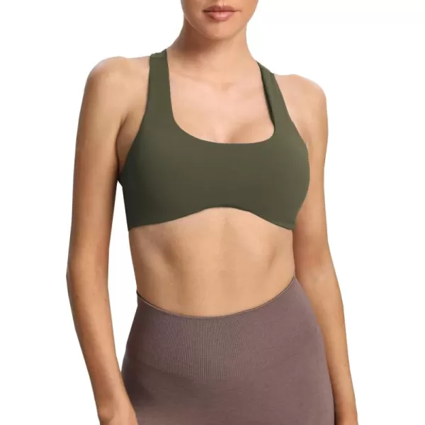 Aoxjox Womens Workout Sports Bras Fitness Backless Padded Define Sculpt Racerback Bra Yoga Crop Tank TopOlive Green