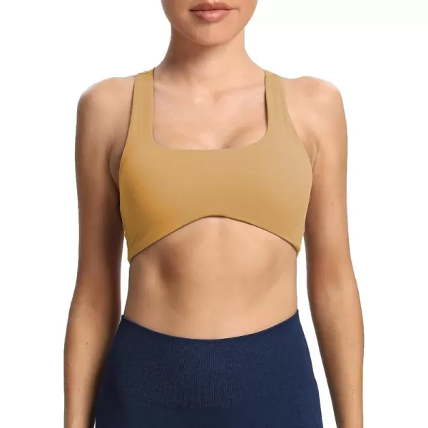 Aoxjox Womens Workout Sports Bras Fitness Backless Padded Define Sculpt Racerback Bra Yoga Crop Tank TopParchment Yellow
