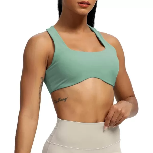 Aoxjox Womens Workout Sports Bras Fitness Backless Padded Define Sculpt Racerback Bra Yoga Crop Tank TopSage Green