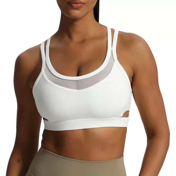 Aoxjox Womens Workout Sports Bras Kendal Cutout Mesh CrossBack Fitness Padded Gym Bra Yoga Crop Tank TopWhite