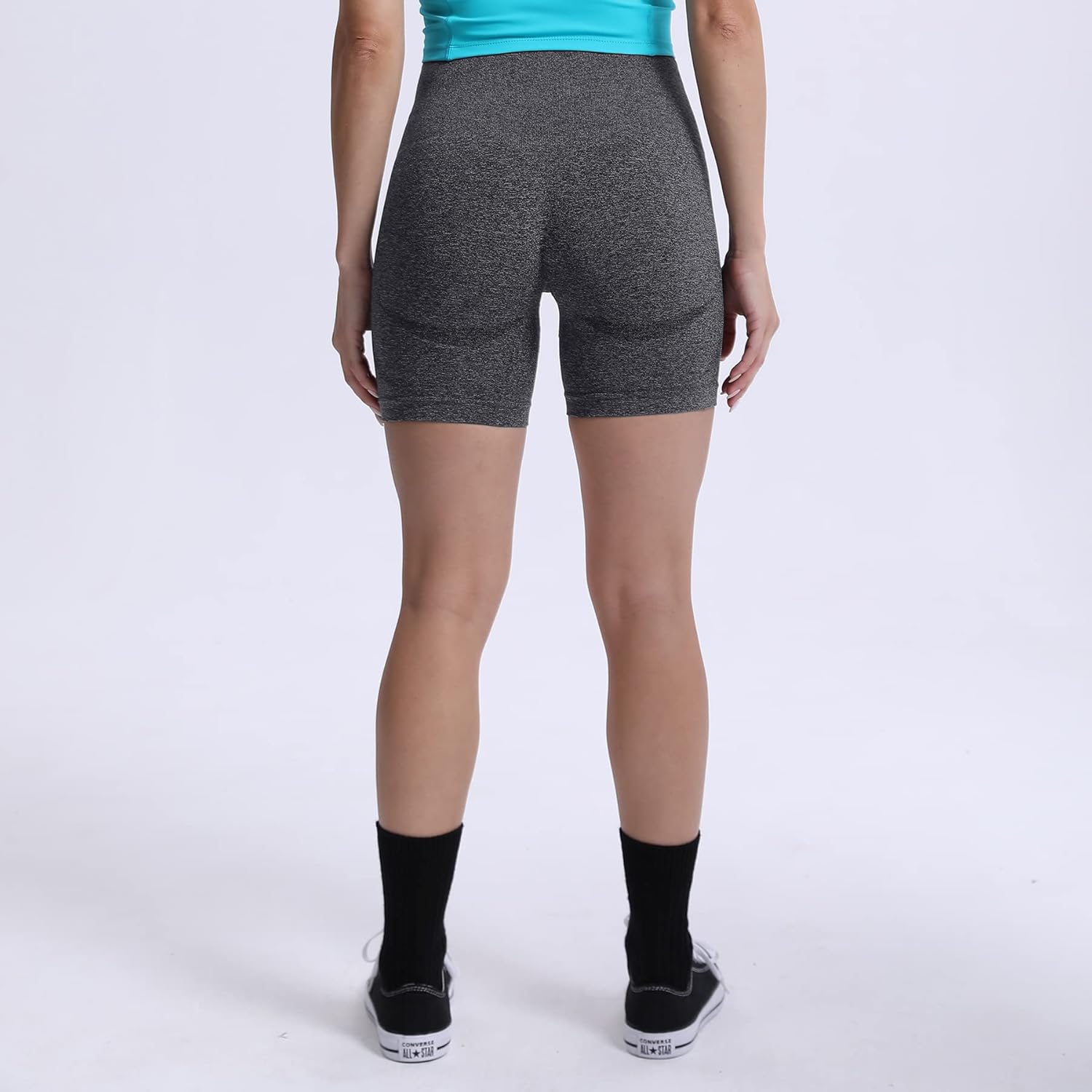 Aoxjox Contour Seamless Shorts for Women High Waist Workout Shorts Gym Biker Shorts Booty Running Yoga Shorts 5quotA Black Speckled Marl