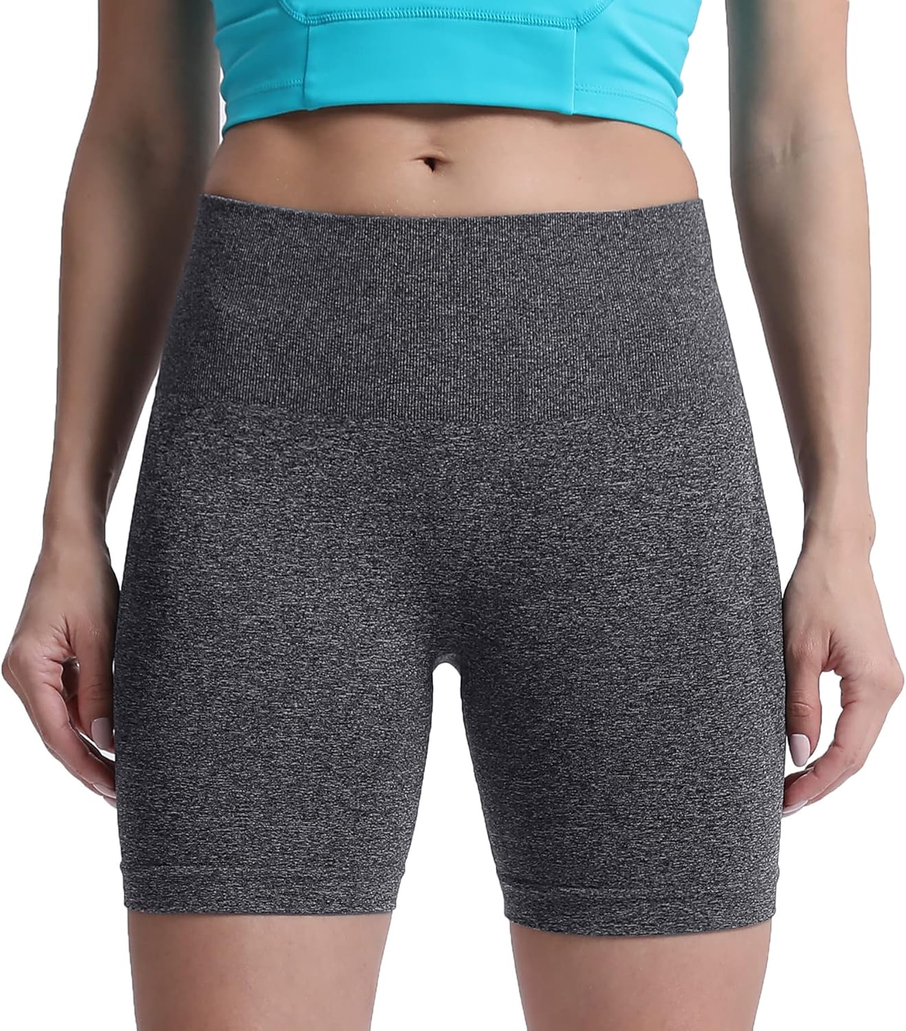 Aoxjox Contour Seamless Shorts for Women High Waist Workout Shorts Gym Biker Shorts Booty Running Yoga Shorts 5quotA Black Speckled Marl