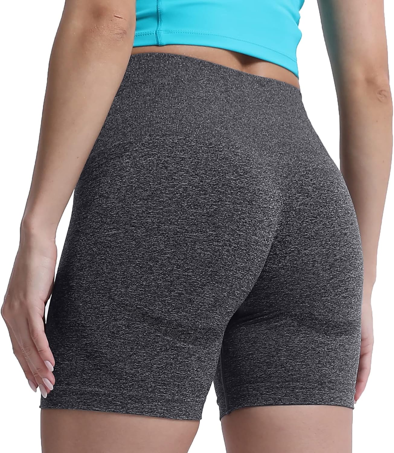 Aoxjox Contour Seamless Shorts for Women High Waist Workout Shorts Gym Biker Shorts Booty Running Yoga Shorts 5quotA Black Speckled Marl