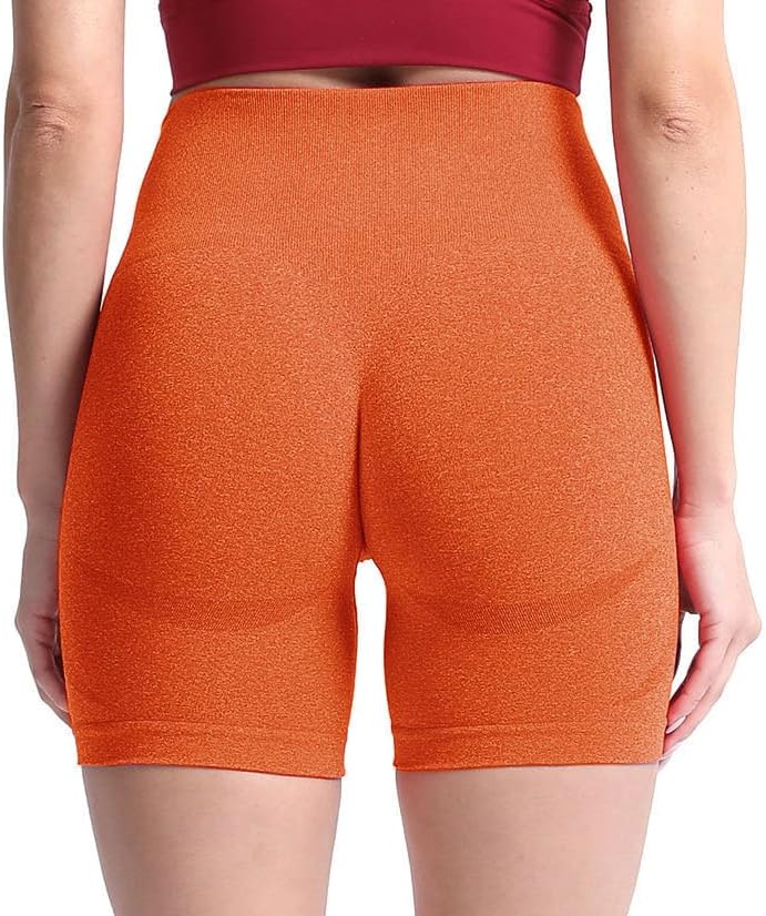 Aoxjox Contour Seamless Shorts for Women High Waist Workout Shorts Gym Biker Shorts Booty Running Yoga Shorts 5quotA Burnt Orange Marl Not Squat Proof But Cute