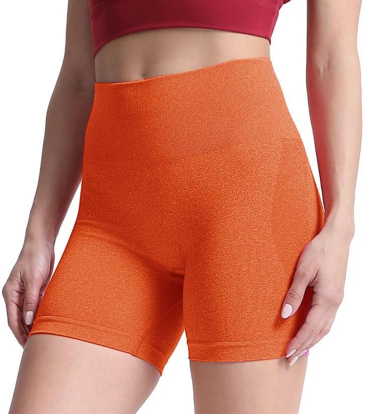 Aoxjox Contour Seamless Shorts for Women High Waist Workout Shorts Gym Biker Shorts Booty Running Yoga Shorts 5quotA Burnt Orange Marl Not Squat Proof But Cute