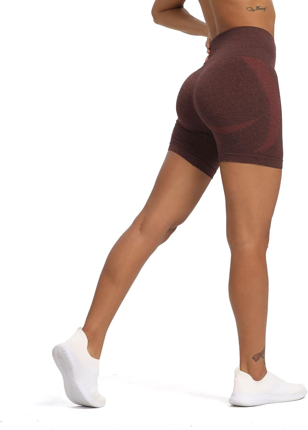 Aoxjox Contour Seamless Shorts for Women High Waist Workout Shorts Gym Biker Shorts Booty Running Yoga Shorts 5quotA Cherry Brown Marl