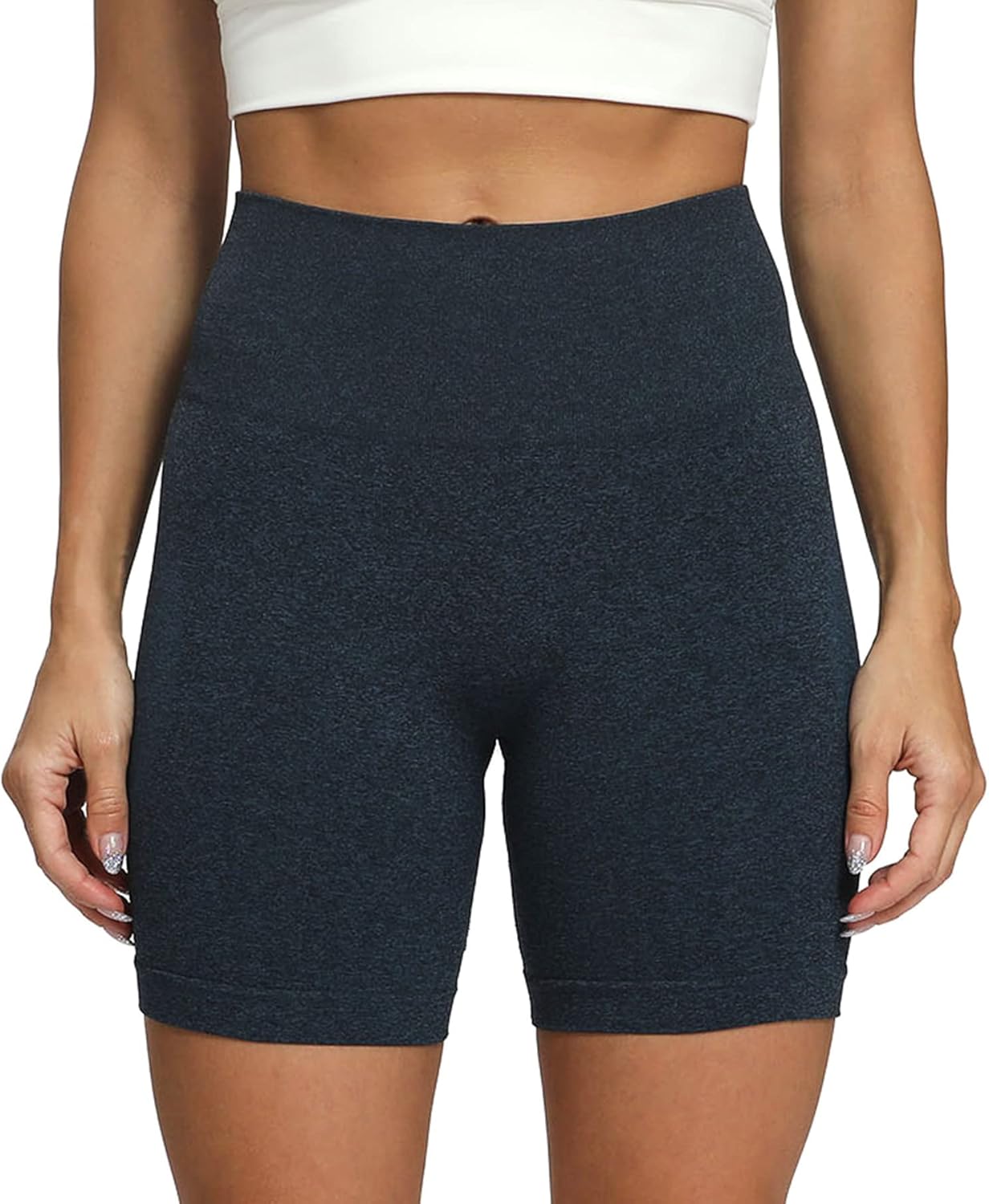 Aoxjox Contour Seamless Shorts for Women High Waist Workout Shorts Gym Biker Shorts Booty Running Yoga Shorts 5quotA Navy Marl