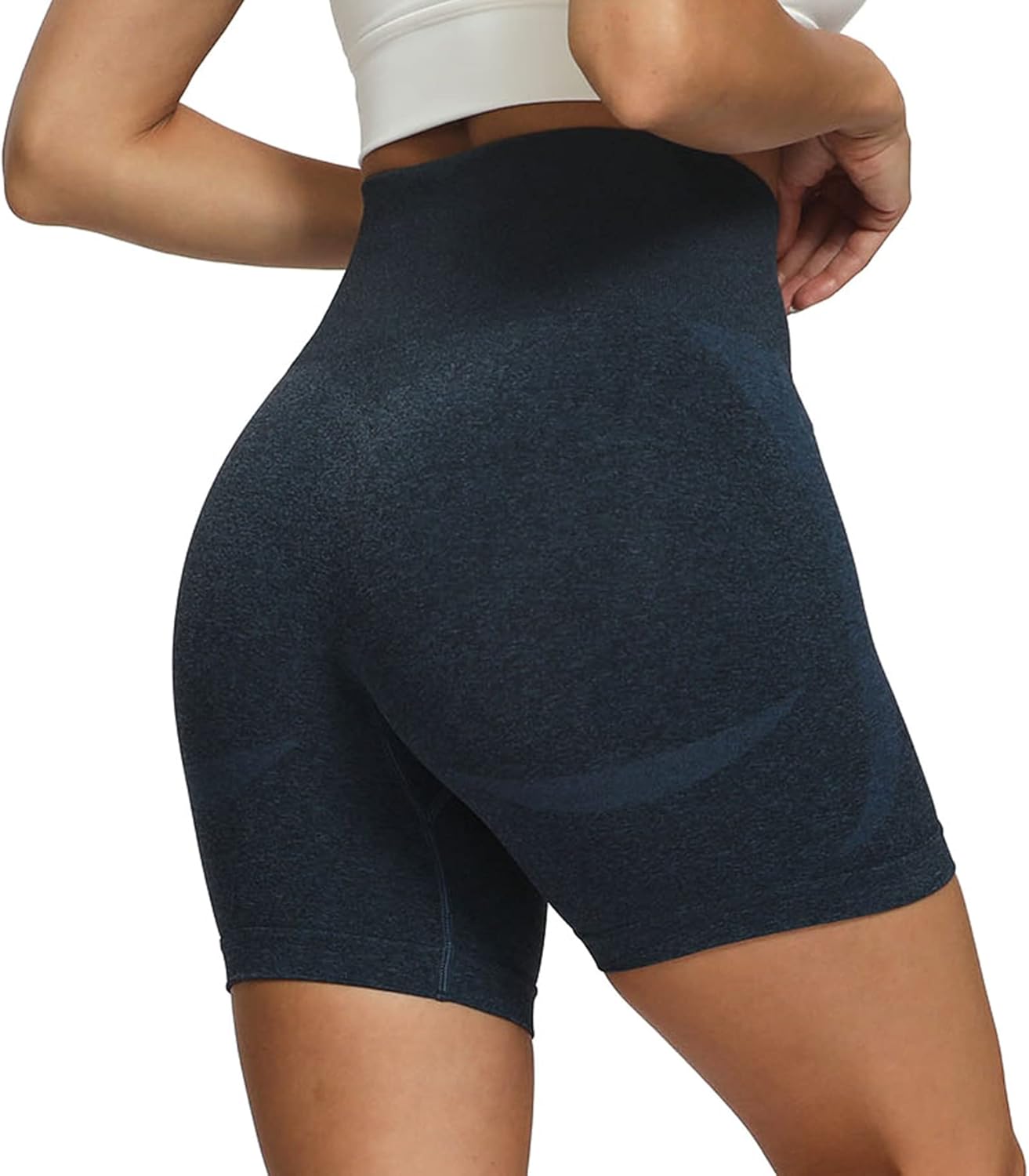 Aoxjox Contour Seamless Shorts for Women High Waist Workout Shorts Gym Biker Shorts Booty Running Yoga Shorts 5quotA Navy Marl