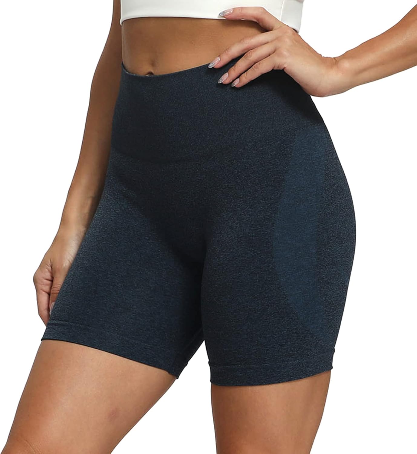 Aoxjox Contour Seamless Shorts for Women High Waist Workout Shorts Gym Biker Shorts Booty Running Yoga Shorts 5quotA Navy Marl
