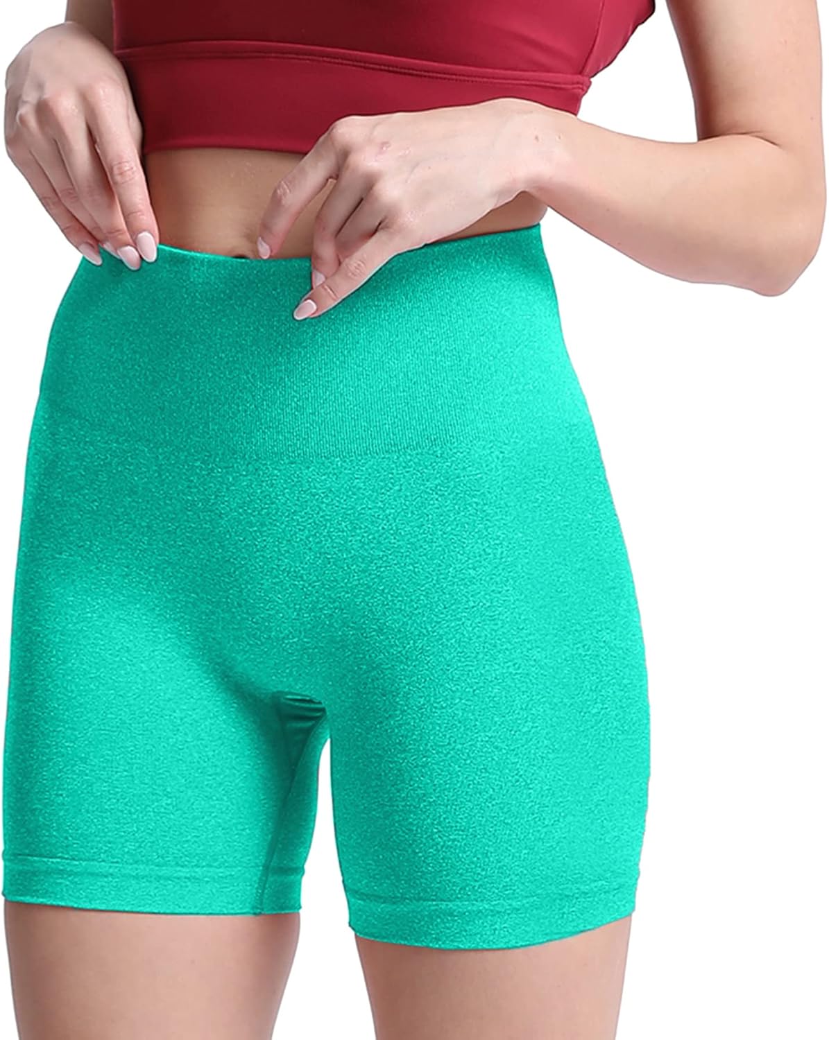 Aoxjox Contour Seamless Shorts for Women High Waist Workout Shorts Gym Biker Shorts Booty Running Yoga Shorts 5quotAqua Green Marl  Pro Shorts Not Squat Proof But Cute