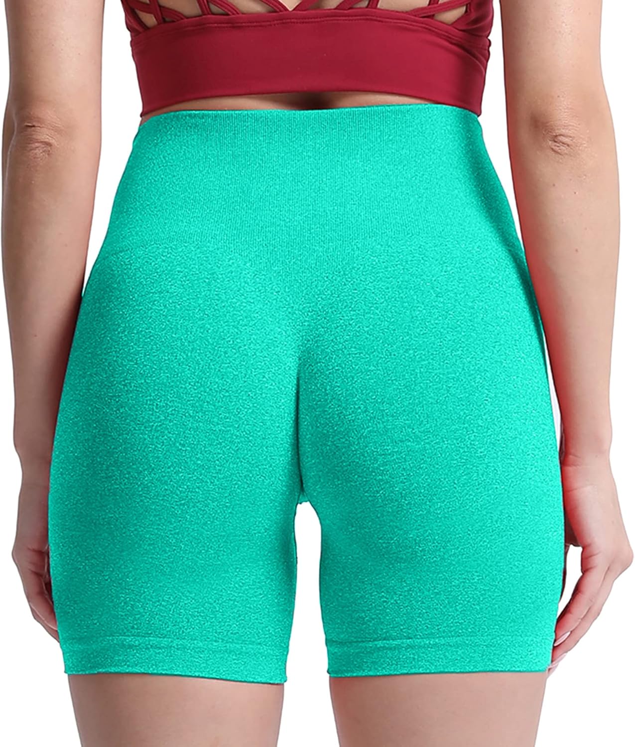Aoxjox Contour Seamless Shorts for Women High Waist Workout Shorts Gym Biker Shorts Booty Running Yoga Shorts 5quotAqua Green Marl  Pro Shorts Not Squat Proof But Cute