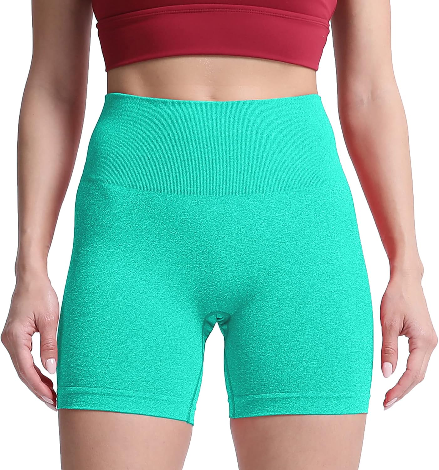 Aoxjox Contour Seamless Shorts for Women High Waist Workout Shorts Gym Biker Shorts Booty Running Yoga Shorts 5quotAqua Green Marl  Pro Shorts Not Squat Proof But Cute