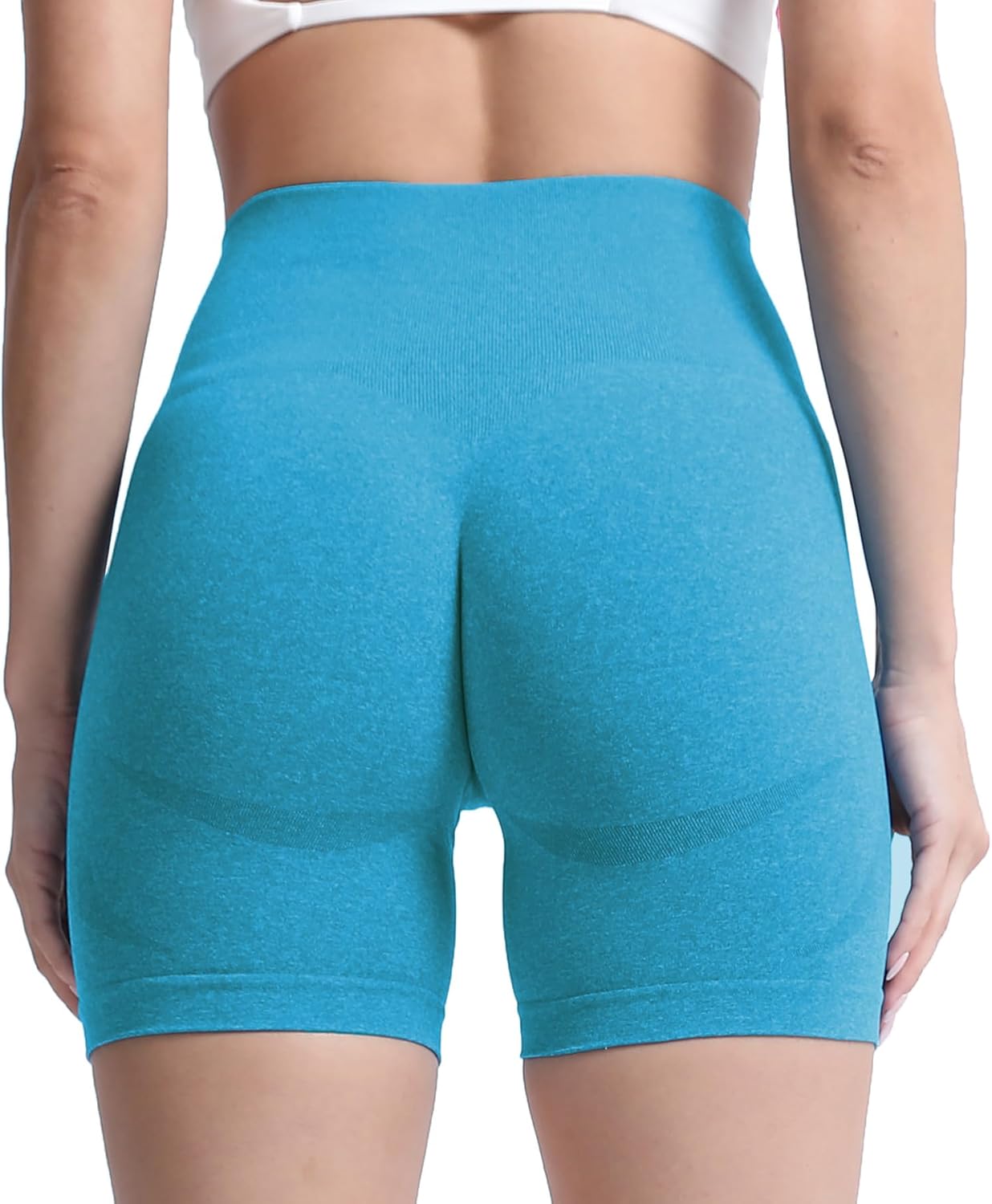 Aoxjox Contour Seamless Shorts for Women High Waist Workout Shorts Gym Biker Shorts Booty Running Yoga Shorts 5quotBlue Jewel Marl