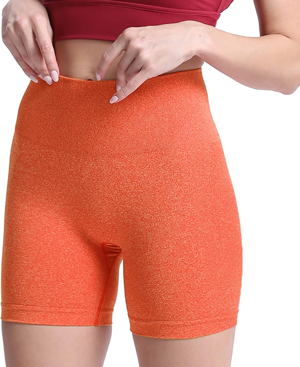 Aoxjox Contour Seamless Shorts for Women High Waist Workout Shorts Gym Biker Shorts Booty Running Yoga Shorts 5quotBurnt Orange Marl  Pro Shorts Not Squat Proof But Cute