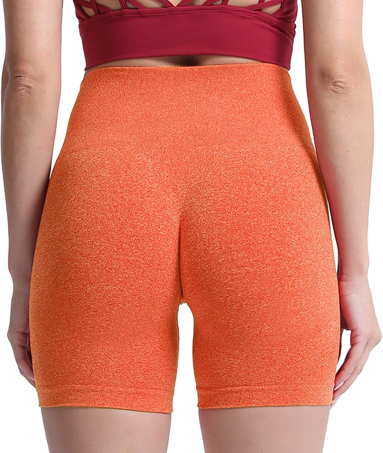 Aoxjox Contour Seamless Shorts for Women High Waist Workout Shorts Gym Biker Shorts Booty Running Yoga Shorts 5quotBurnt Orange Marl  Pro Shorts Not Squat Proof But Cute