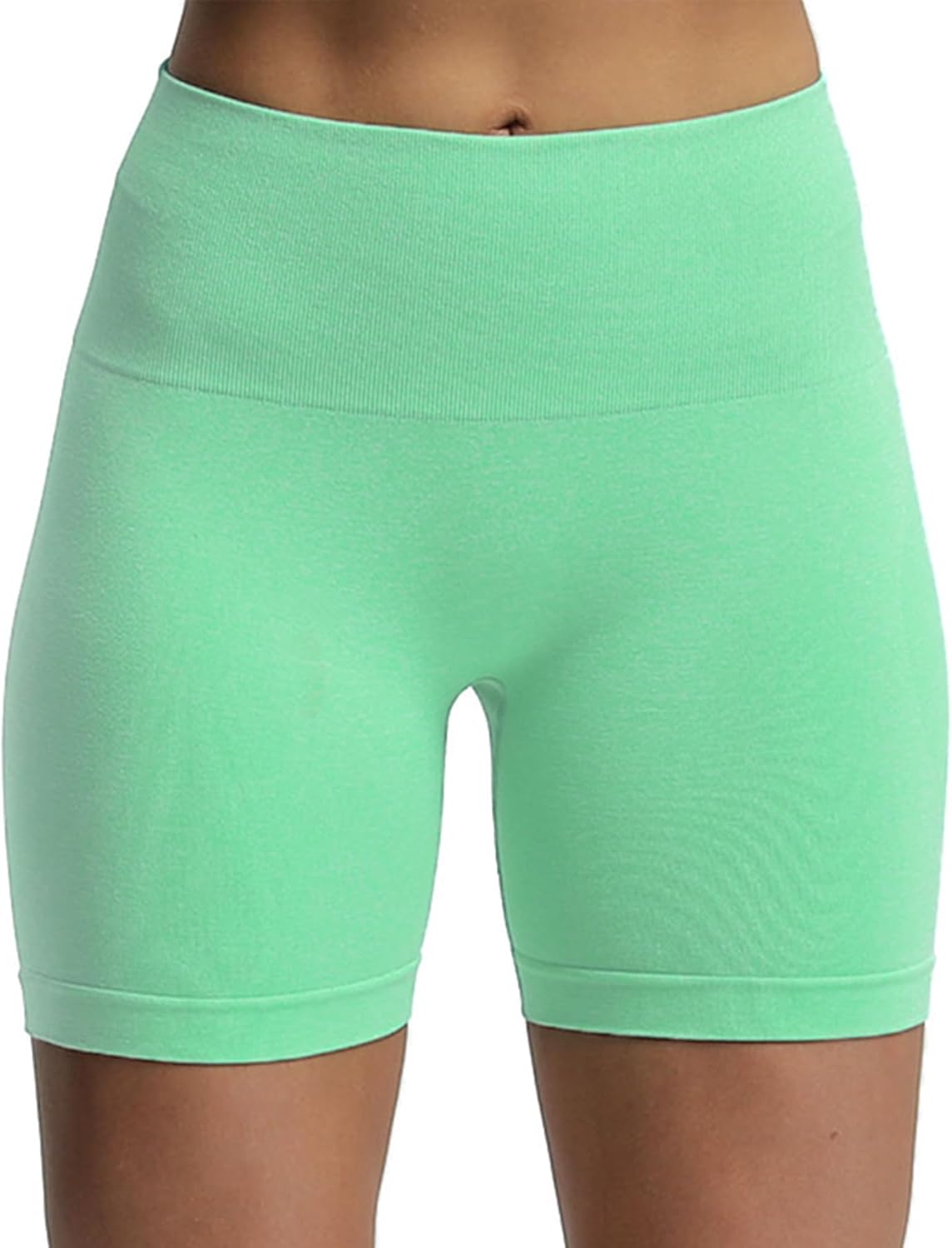 Aoxjox Contour Seamless Shorts for Women High Waist Workout Shorts Gym Biker Shorts Booty Running Yoga Shorts 5quotCabbage Green Marl Not Squat Proof But Cute