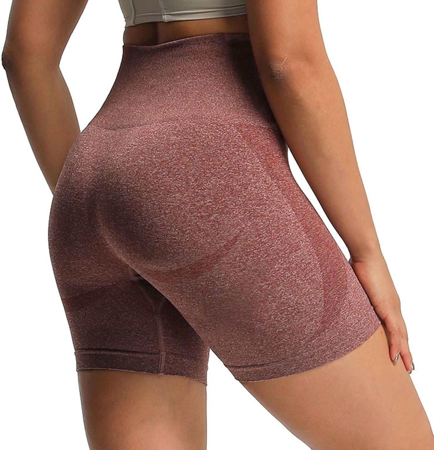 Aoxjox Contour Seamless Shorts for Women High Waist Workout Shorts Gym Biker Shorts Booty Running Yoga Shorts 5quotCherry Mahogany Marl