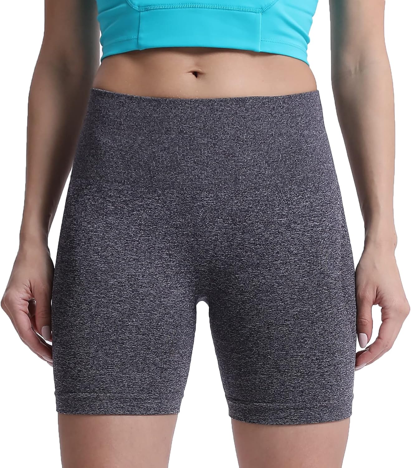 Aoxjox Contour Seamless Shorts for Women High Waist Workout Shorts Gym Biker Shorts Booty Running Yoga Shorts 5quotDark Coffee Marl