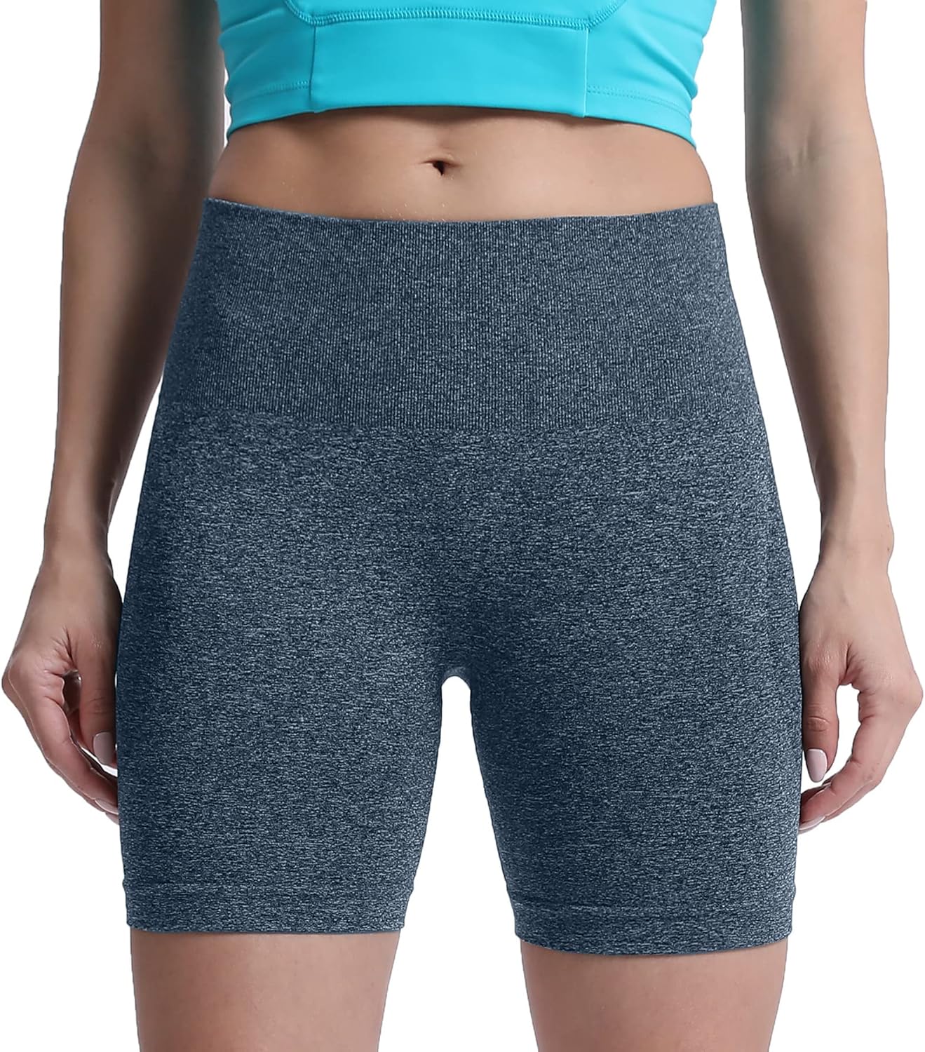 Aoxjox Contour Seamless Shorts for Women High Waist Workout Shorts Gym Biker Shorts Booty Running Yoga Shorts 5quotDeep Teal Marl