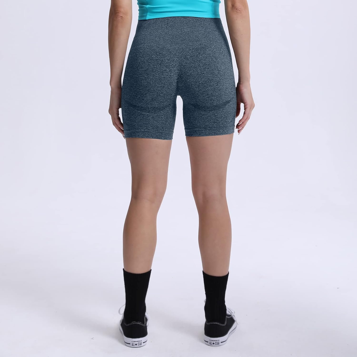 Aoxjox Contour Seamless Shorts for Women High Waist Workout Shorts Gym Biker Shorts Booty Running Yoga Shorts 5quotDeep Teal Marl
