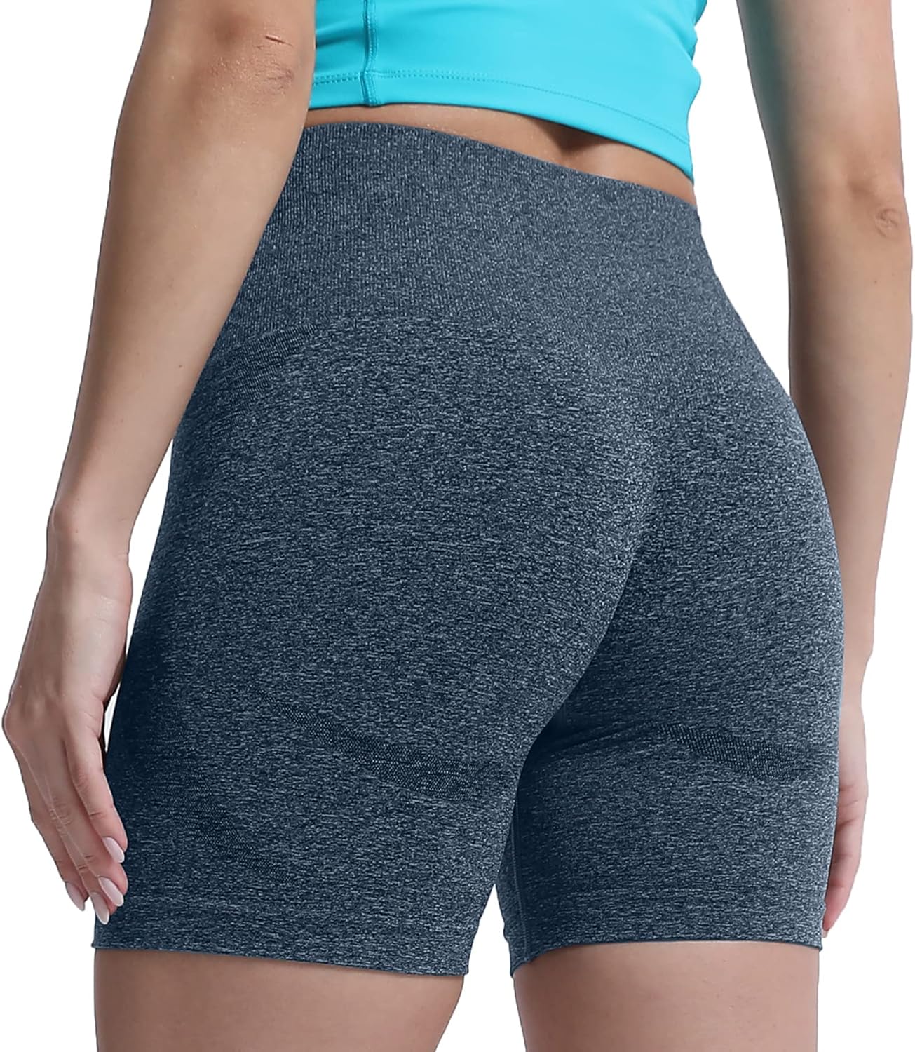 Aoxjox Contour Seamless Shorts for Women High Waist Workout Shorts Gym Biker Shorts Booty Running Yoga Shorts 5quotDeep Teal Marl