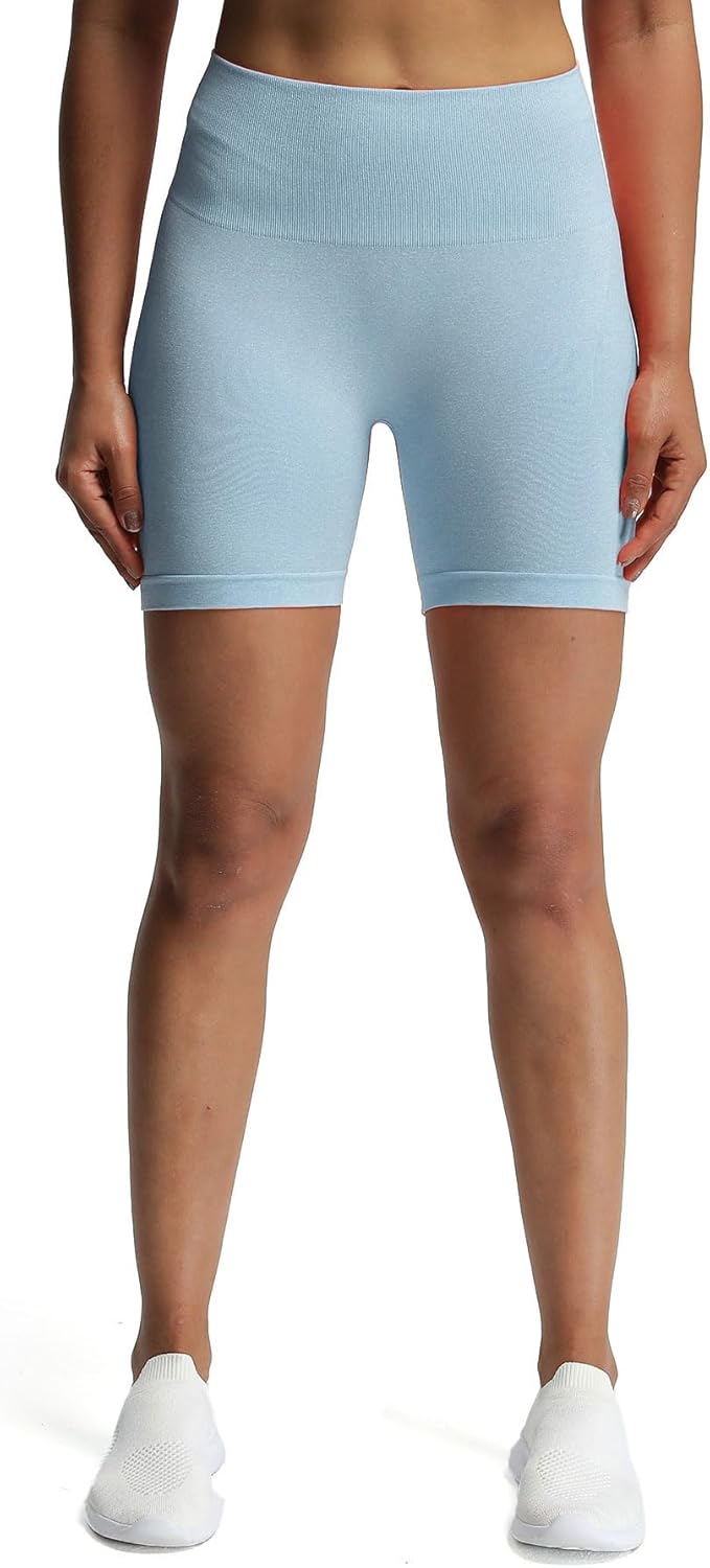 Aoxjox Contour Seamless Shorts for Women High Waist Workout Shorts Gym Biker Shorts Booty Running Yoga Shorts 5quotKentucky Blue Marl
