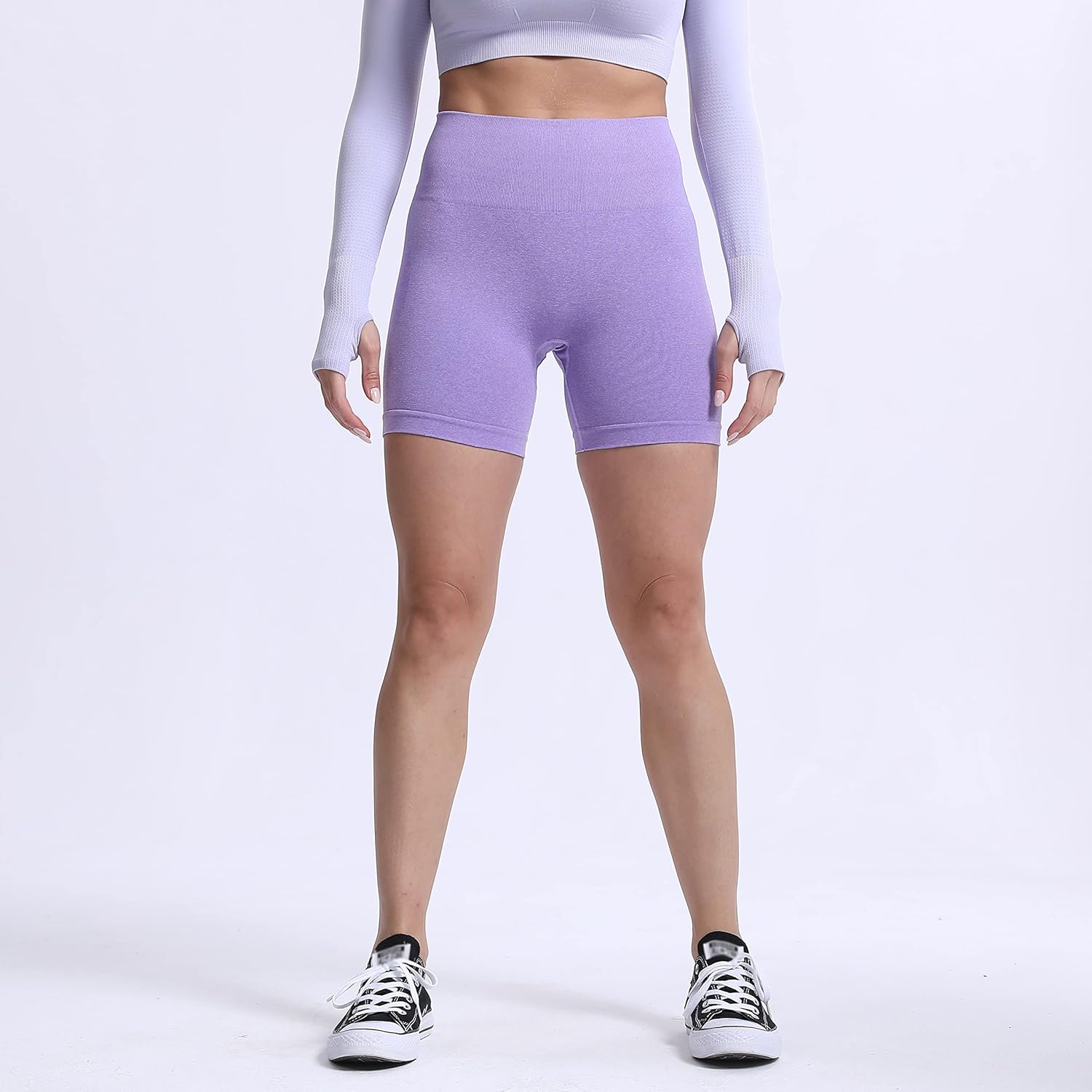 Aoxjox Contour Seamless Shorts for Women High Waist Workout Shorts Gym Biker Shorts Booty Running Yoga Shorts 5quotLilac Marl Not Squat Proof But Cute