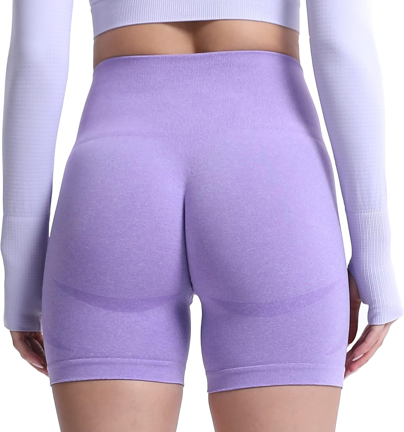Aoxjox Contour Seamless Shorts for Women High Waist Workout Shorts Gym Biker Shorts Booty Running Yoga Shorts 5quotLilac Marl Not Squat Proof But Cute
