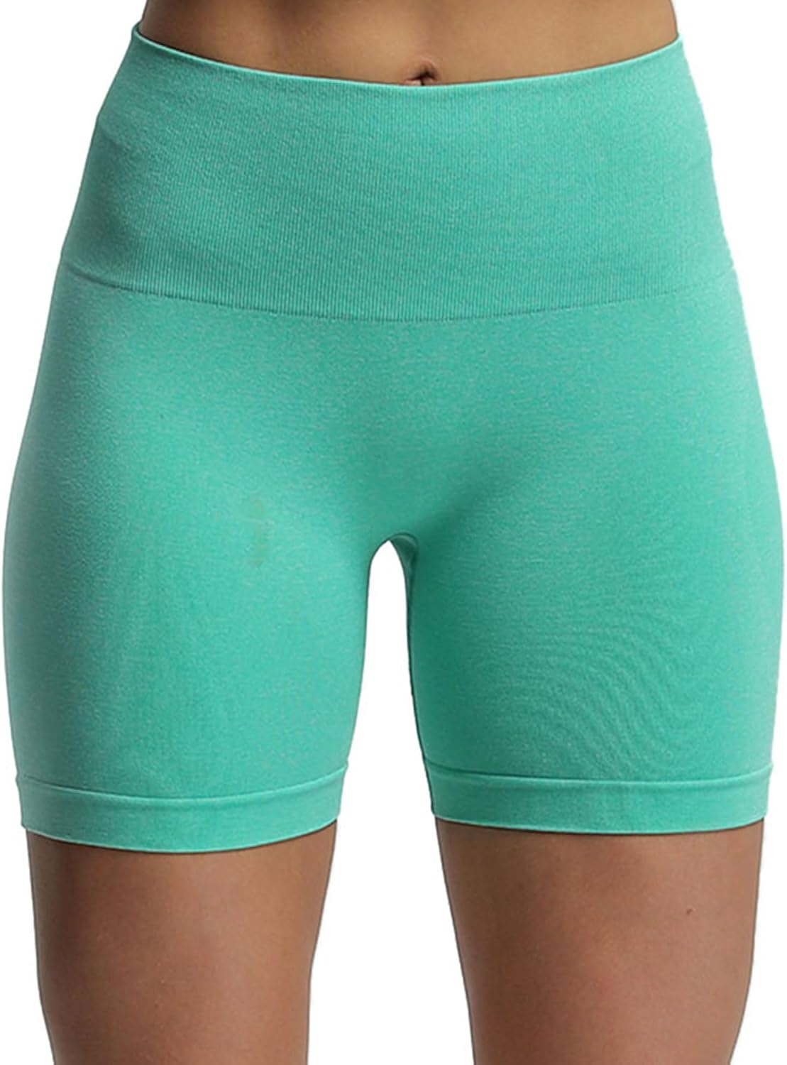 Aoxjox Contour Seamless Shorts for Women High Waist Workout Shorts Gym Biker Shorts Booty Running Yoga Shorts 5quotMint Leaf Marl